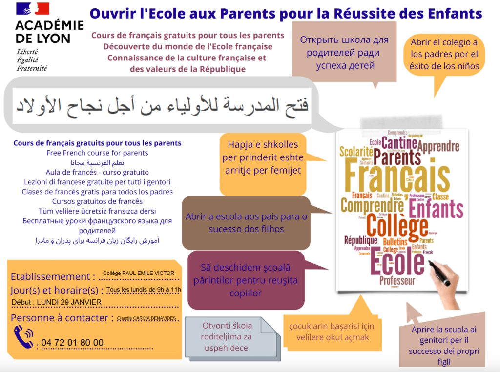 Les cours de français pour les parents allophones arrivent au collège